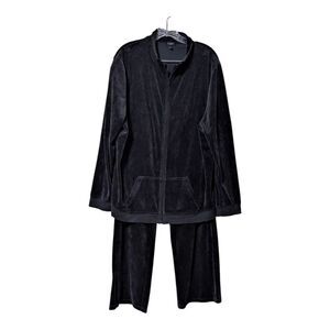 Talbots Black Velour Velvet Zip Close Lounge Suit Size 2-3X Pull On Pant